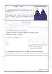 English Worksheet: What is a burka?