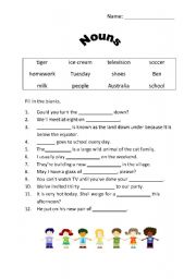 English worksheet: Nouns activity sheet