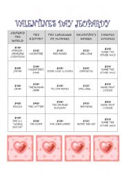 English Worksheet: Valentines Day Jeopardy