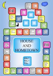 English Worksheet: boardgame- house and hometown (B/W, editable)