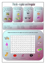 English Worksheet: plurals - regular and irregular