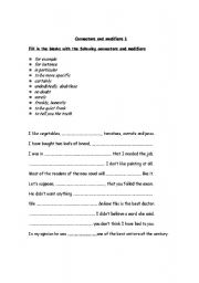 English Worksheet: connectors and modifiers