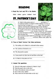English Worksheet:    St. Patricks Day