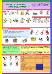 English Worksheet: SPORTS, PLACES AND EQUIPMENT (with KEY)