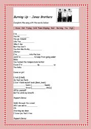 English Worksheet: Burning up- Jonas Brothers