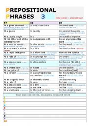 English Worksheet: PREPOSITIONAL PHRASES 3/ PART 1 AND 2 are also added/with meanings given in blue