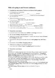 English Worksheet: Will, going to and present continuous THE FUTURE with key