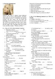 English Worksheet: review- present tenses+ reading activity/ diagnostic test