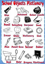 English Worksheet: School objects Pictionary