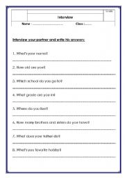 English Worksheet: Speaking Activity: Interview