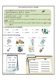 English Worksheet: The Indefinite Article a/an