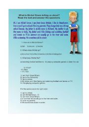 English Worksheet: Reading text