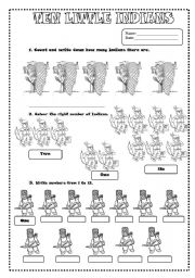 English Worksheet: Ten little indians- Numbers