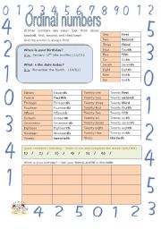 English Worksheet: Ordinal numbers