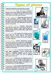 English Worksheet: means of communication p2/2: types of phones+ writing activity