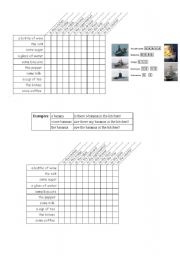 English Worksheet: BE / THERE BE battleships game