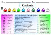English Worksheet: Ordinals  - Where is the car parked?