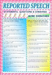 English Worksheet: REPORTED SPEECH 3 -MORE EXERCISES-