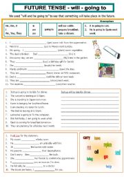 English Worksheet: Future Tense - Will - Going to  with B/W