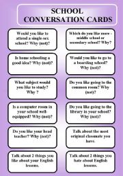English Worksheet: School - conversation cards (editable)