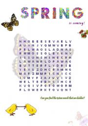English Worksheet: Spring Word Search for Children and Adults  (+ Key)
