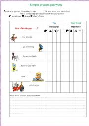 English Worksheet: Pairwork Frequency adverbs simple present 