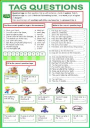 English Worksheet: TAG QUESTIONS   -Keys included