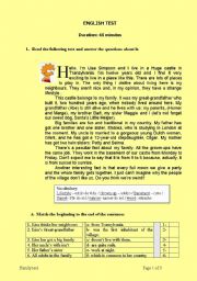 English Worksheet: Family: Bart Simpson test