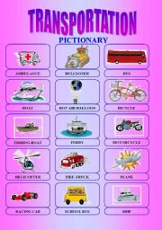 English Worksheet: TRANSPORTATION PICTIONARY (2 pages)