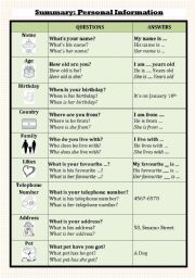 English Worksheet: Summary Personal Information