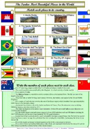 English Worksheet: The Twelve Most Beautiful Places in the World