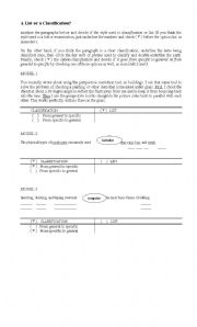 English Worksheet: A List or a Classification?