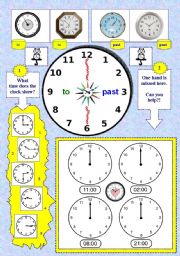 English Worksheet: TELLING THE TIME EXERCISES.  Check, complete, write, read + POEM. 2 pages.