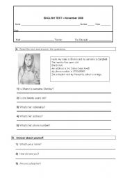 English Worksheet: 5th grade english test - to be, cardinal numbers, greetings