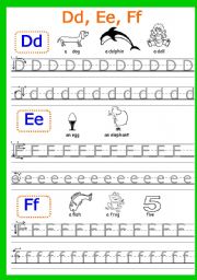 English Worksheet: Dd, Ee, Ff, Gg writing. PART 2 (4 pages)