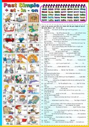 English Worksheet: PREPOSITIONS OF PLACE (AT-IN-ON) + PAST SIMPLE EXERCISES ( B&W VERSION AND KEY INCLUDED)