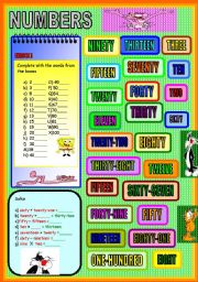 English Worksheet: NUMBERS (BLACK AND WHITE VERSION INCLUDED)