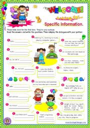 English Worksheet: Asking for specific information Series  (1)  (wh-questions) - dialogues for elementary students