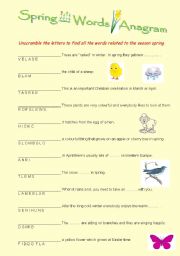 English Worksheet: spring words anagram with answer key - good task for homework