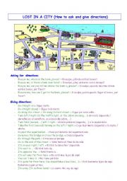 English Worksheet: Lost in a city (how to ask and give directions)