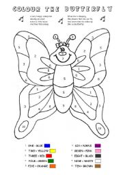 English Worksheet: COLOUR BY NUMBERS - BUTTERFLY