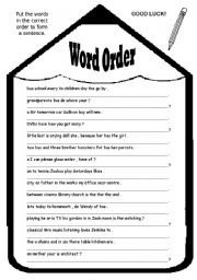 English Worksheet: word order, no colours, just B&W and printer-friendly but with answer key!!