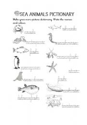 English Worksheet: Sea Animals Pictionary