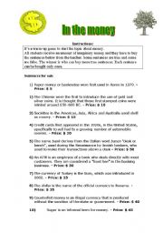 English Worksheet: In the money game