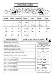 English Worksheet: CALENDAR (2 pages)