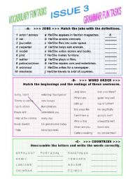 word order in easy sentences; jobs; countries (matching and unscrambling exercises) / fully editable and ANSWER KEY INCLUDED!!