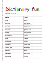 English worksheet: Dictionary fun