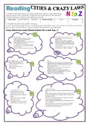 English Worksheet: CRAZY LAWS IN THE USA - (Part 2 N to Z - 8 pages) - Cities & States Reading & Comprehension with 2 exercises and a research