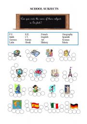 English Worksheet: school subjects 