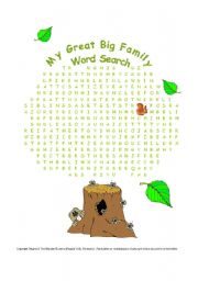 English Worksheet: My Great Big Family - Word Search (+ Key)